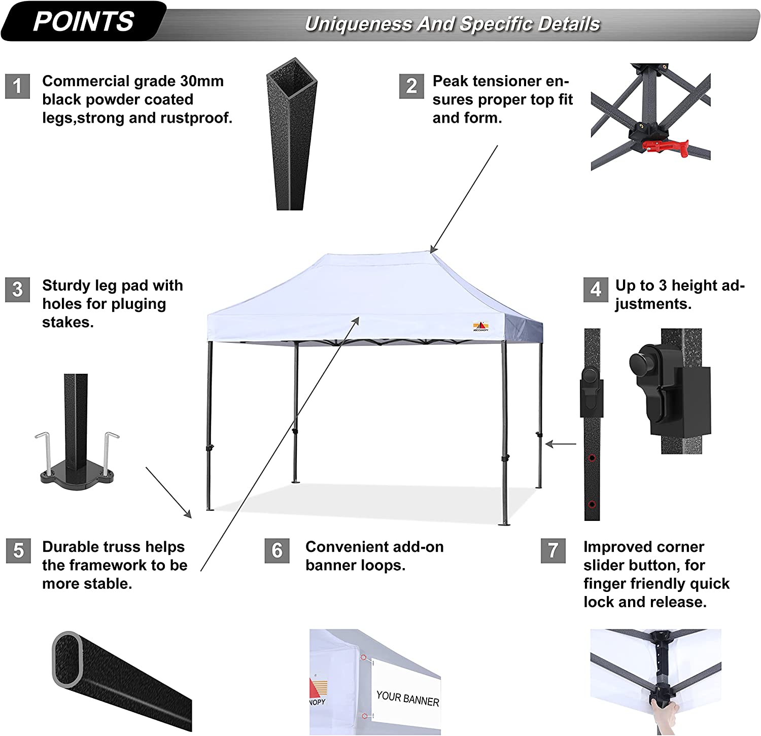 ABCCANOPY Kingkong-Series - Juego de Dosel instantáneo Comercial de 10 x 10 pies (Incluye Bolsa de Transporte de 30 Colores), Azul (Sky Blue)