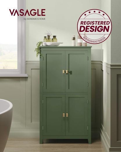 VASAGLE Mueble de Baño, Armario de Baño, Armario de Cocina, con 2 Puertas y 2 Cajones, Estantes Ajustables, 30 x 60 x 110 cm, Gris Paloma MBBC551G02