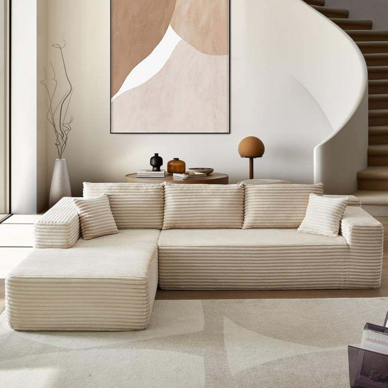 【2 Packages Shipping】Ovios 104" Plush Corduroy Cloud Velvet Modular Couch with Chaise, No Assembly Required - L-Shaped Sectional Sofa Set with Flexible Configuration - 104"W x 67.7"D x 30"H, 3 Seater
