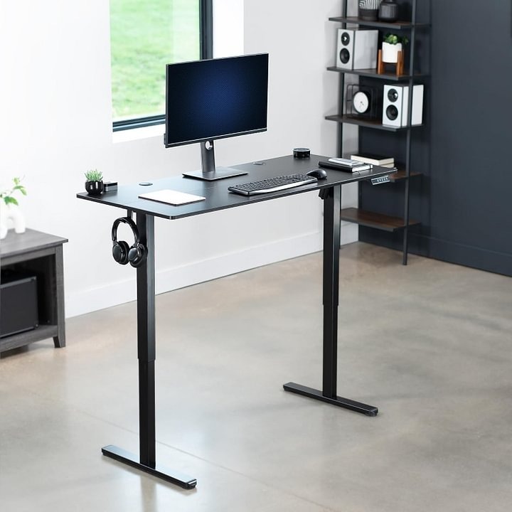 Vivo Escritorio eléctrico de 140cm x 61cm para Estar de pie, estación de Trabajo Completa para el hogar y la Oficina con Altura Ajustable, Controlador de Memoria, Negro, DESK-E155TB