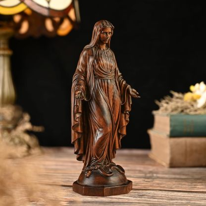 BGCOPPER - Estatua de madera de Virgen María, adorno de figura virgen católica, regalo religioso para decoración del hogar, Navidad, 8.6 pulgadas