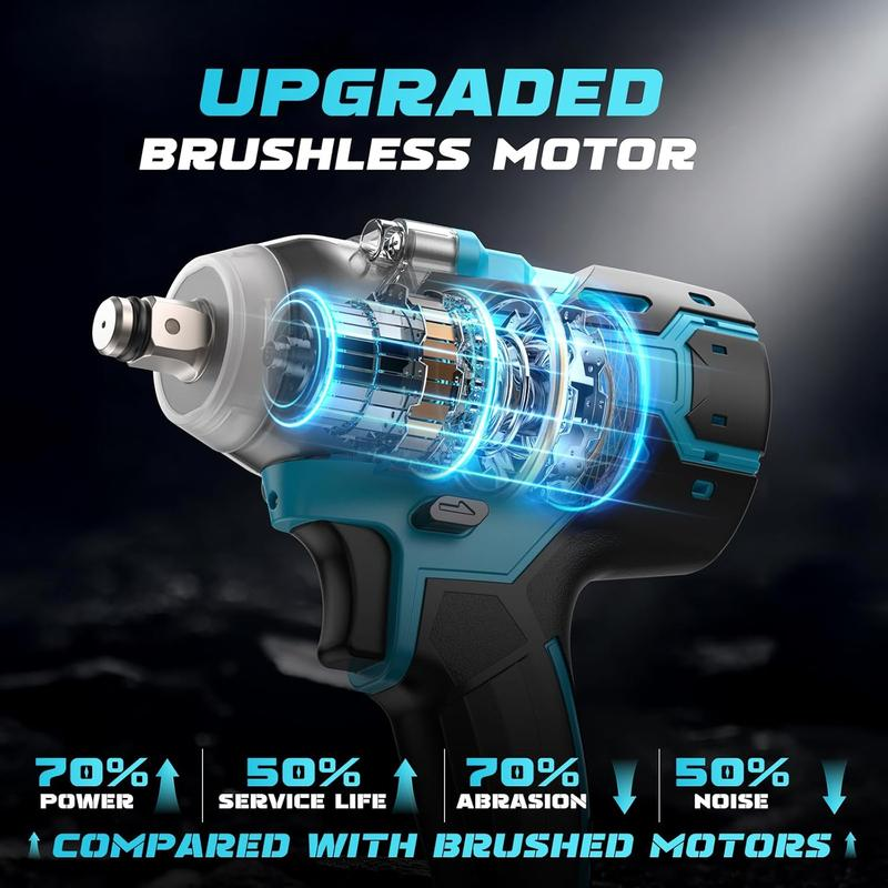 Llave de impacto inalámbrica de 1/2 pulgada, pistola de impacto de alto par 3 en 1 con 2 baterías de iones de litio de 3000 mAh, 5 vasos de impacto, 8 brocas, 10 tornillos y maletín de herramientas, herramientas de impacto para tuercas de ruedas de coche.
