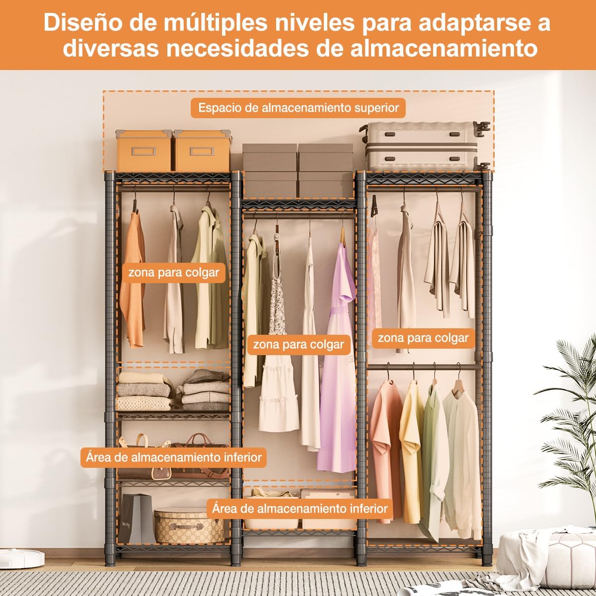 MXLENOBLE Estante de 5 repisas, Estantería de Almacenamiento Ajustable de estantes, Resistente en Ruedas de 4 Pulgadas, Estante Organizador de Metal, Cromado (IC085-B)
