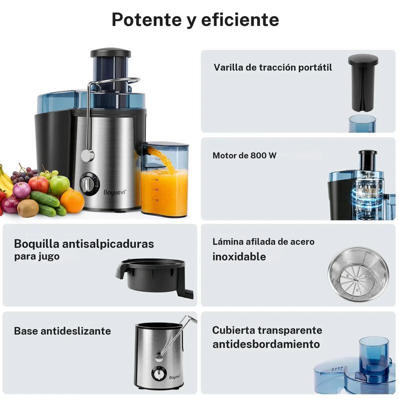 Exprimedor eléctrico Boyuevi de 800 W con jarra para jugo de 30 oz (aprox. 900 ml), licuadora centrífuga multifunción para frutas y verduras, sin BPA, fácil de limpiar, capacidad de 800 ml, diseño compacto, uso doméstico