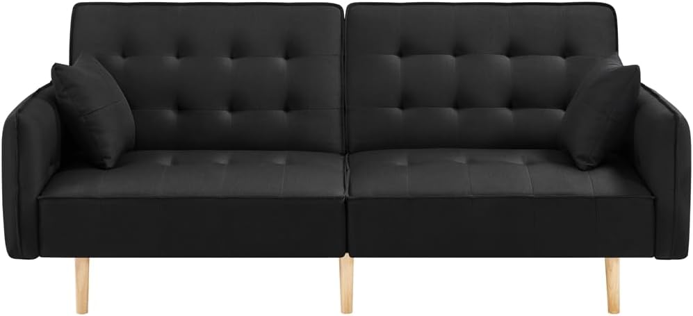 Yaheetech Sofá Cama Convertible Moderno futón sofás, Cama Plegable y Abajo, Tela de Lino reclinable para Sala de Estar, Color Gris