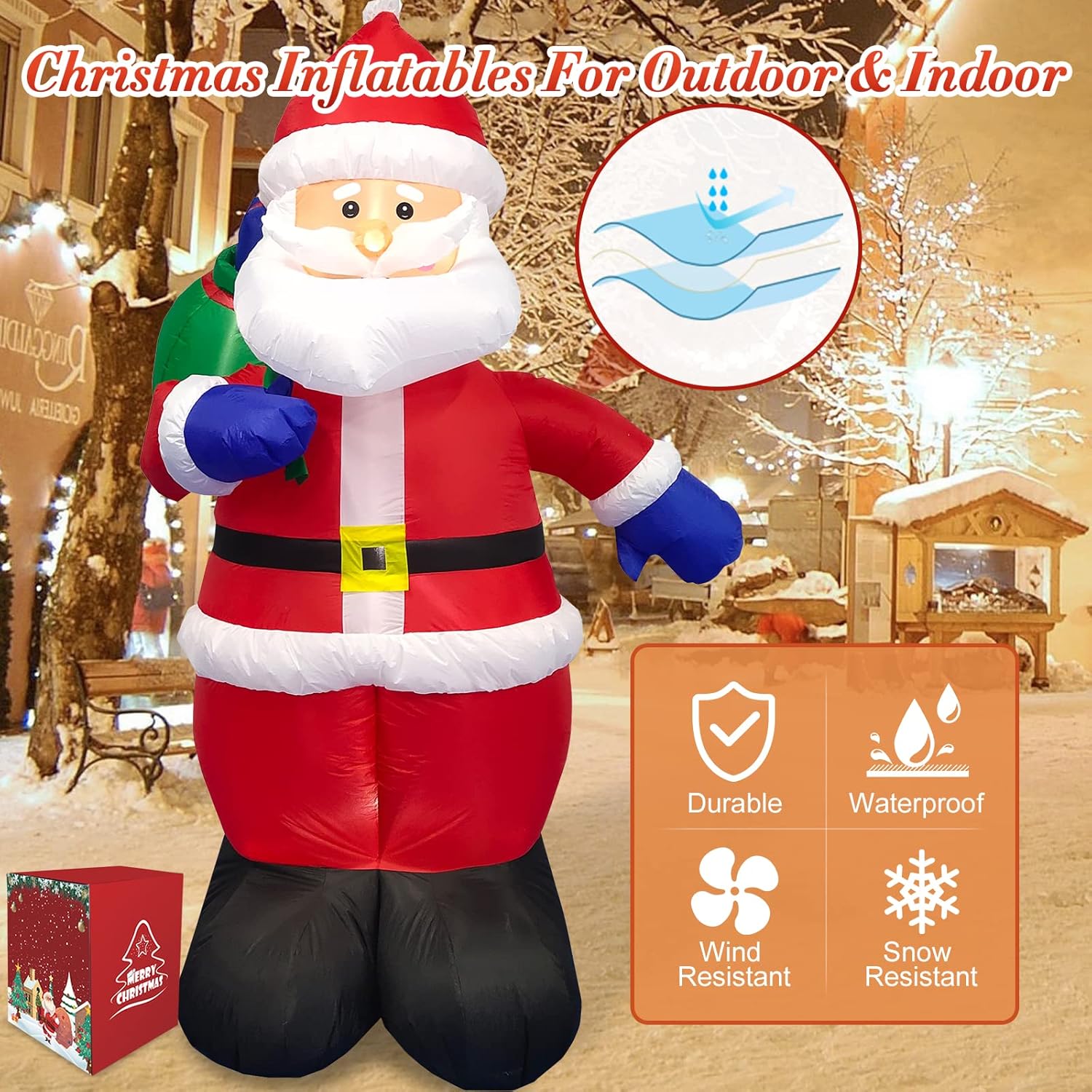 Danxilu 1.83M Arbol de Navidad Inflable con Papá Noel Perro Decoraciones al Aire Libre, Inflables Navidad Arbol Santa Claus para el Patio Inflables Navideños Decoración Iluminada con Leds
