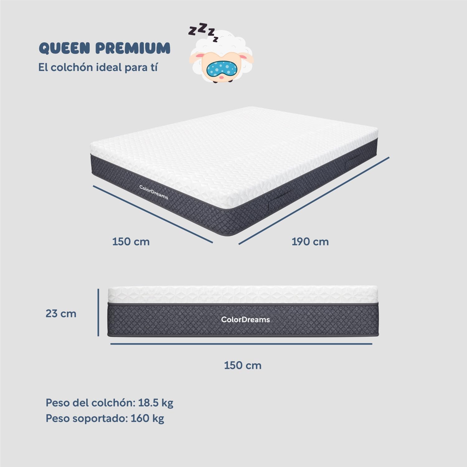 COLORDREAMS | Colchón en Caja Individual Memory – 100x190x23 cm - 6 Capas de Espuma de Alta Densidad – Manijas Reforzadas – Firmeza Justa – Hipoalergénico