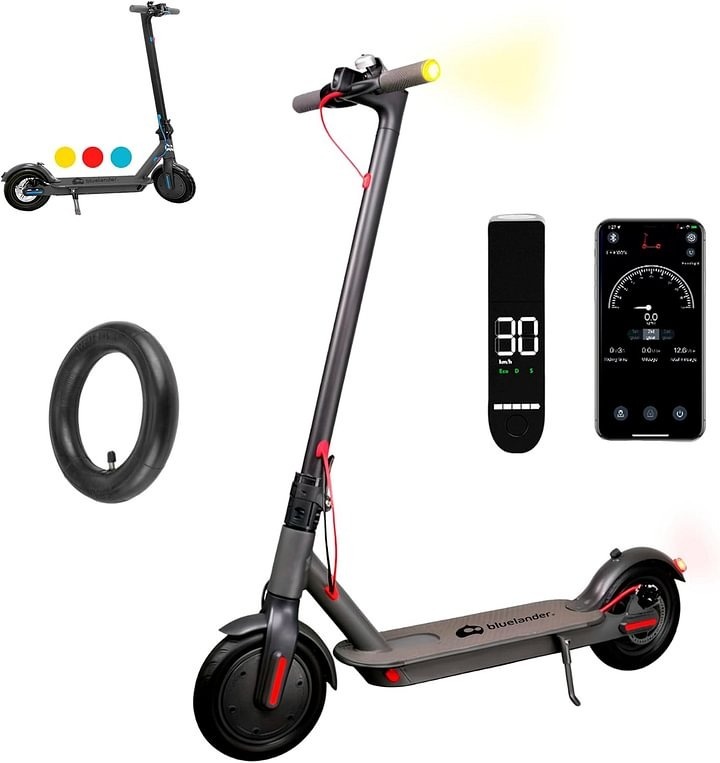 Bluelander Scooter E9 Pro Eléctrico Plegable para Adultos, Motor 720W, Autonomía 22-26 km, Velocidad Máxima 30 km/h, Scooter, Motor Sin Escobillas, Luz LED y Freno de Disco