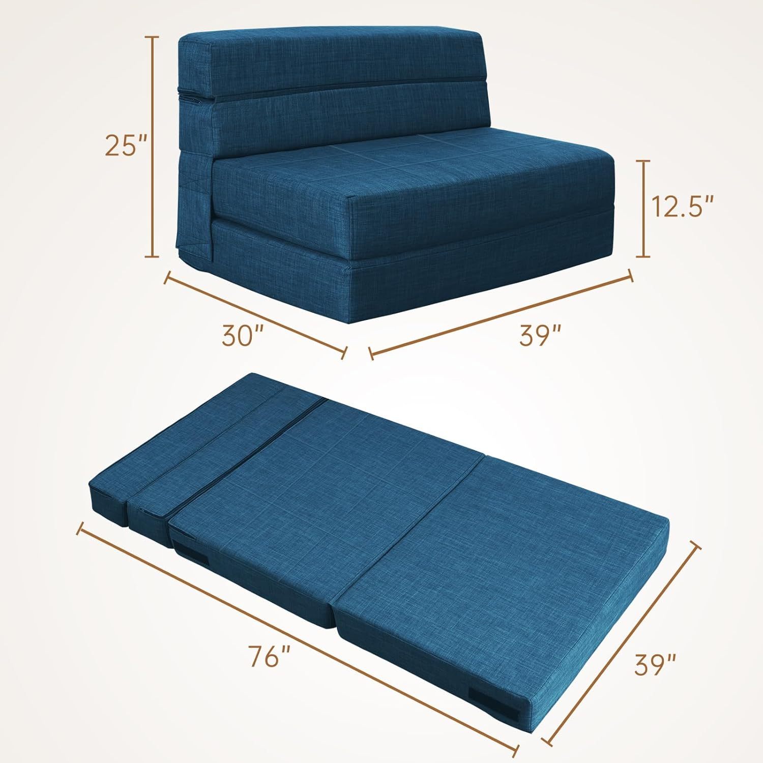 Nigoone - Sofá plegable tamaño Queen de espuma viscoelástica con 2 almohadas, sillón perezoso, triple futón, camas convertibles, funda lavable, gris oscuro