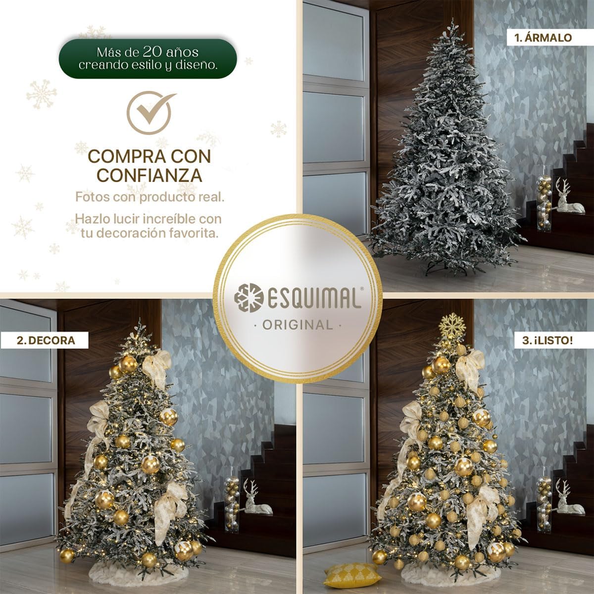 ESQUIMAL Árbol de Navidad Escarchado Ramas PVC y PE, Cedro del Himalaya Frondoso (Verde Nevado, 1.8 m)