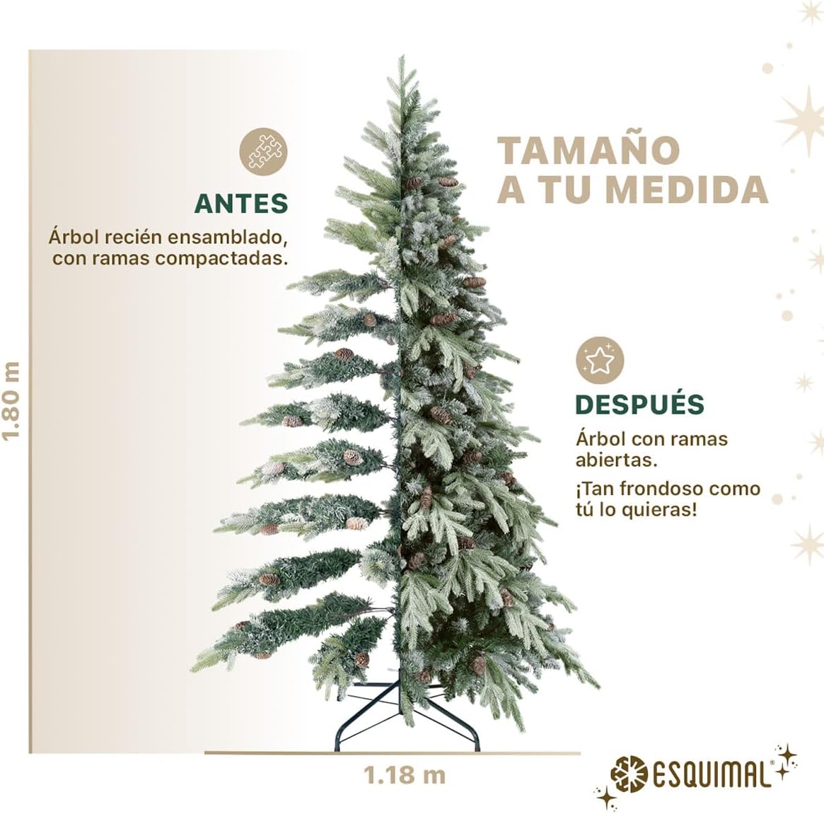 ESQUIMAL Árbol de Navidad Escarchado Follaje Mixto, Pino Navideño con Nieve Artificial (Verde Puntas Nevadas, 1.80 m)