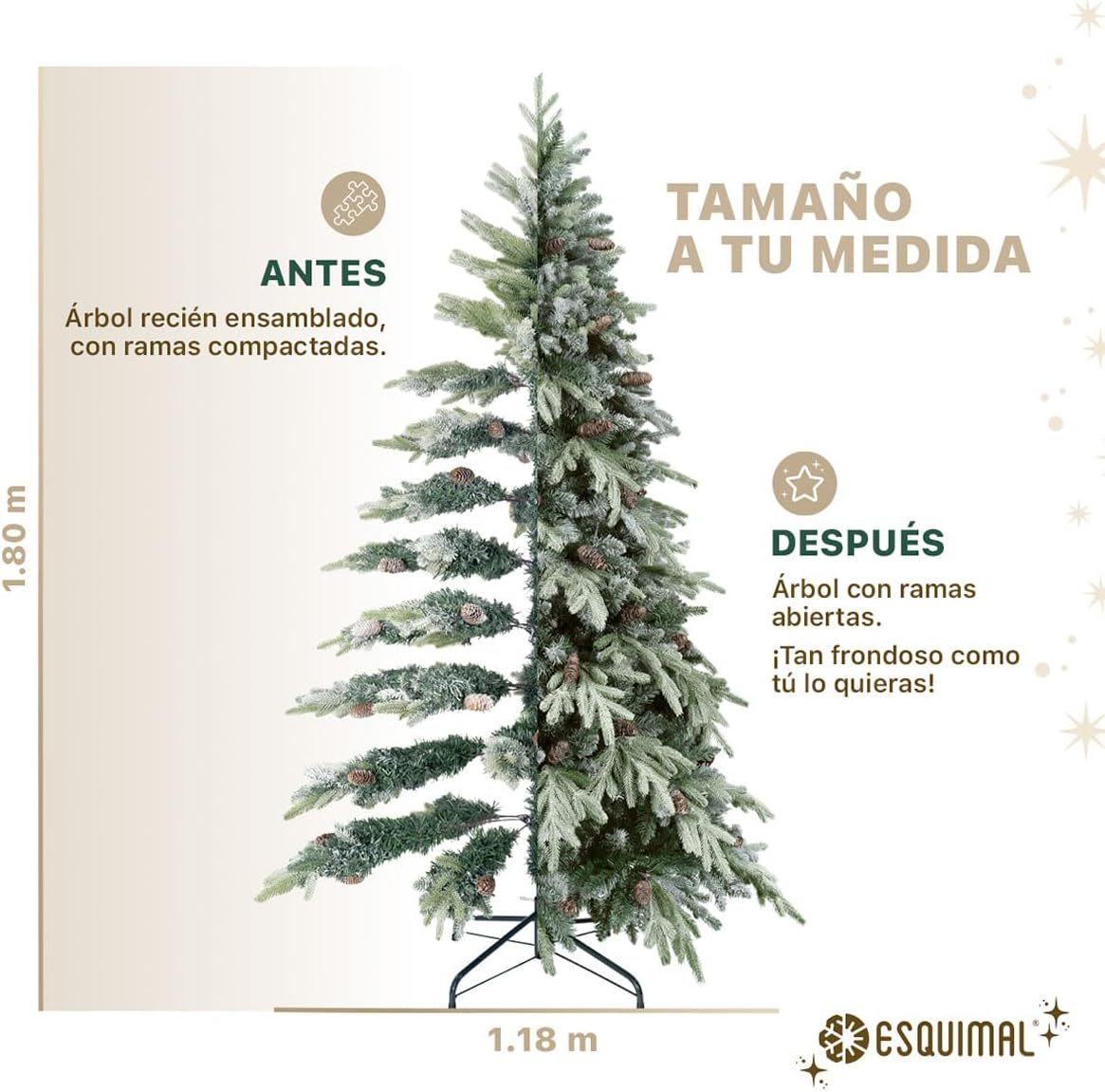ESQUIMAL Árbol de Navidad Escarchado Follaje Mixto, Pino Navideño con Nieve Artificial (Verde Puntas Nevadas, 1.80 m)
