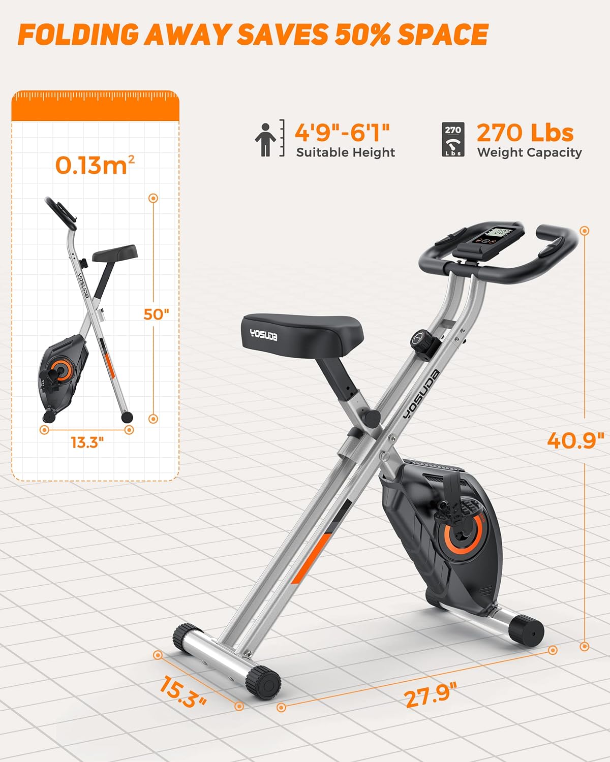 YOSUDA Bicicleta estática plegable 2 en 1 para personas mayores de 270 libras, bicicleta X magnética con 8 niveles de resistencia, para entrenamiento de gimnasio en casa