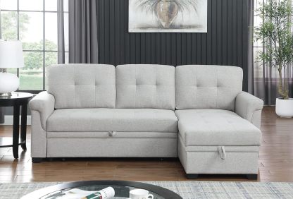 Lilola Home Lucca - Sofá seccional Reversible de Lino Gris Claro con diván de Almacenamiento