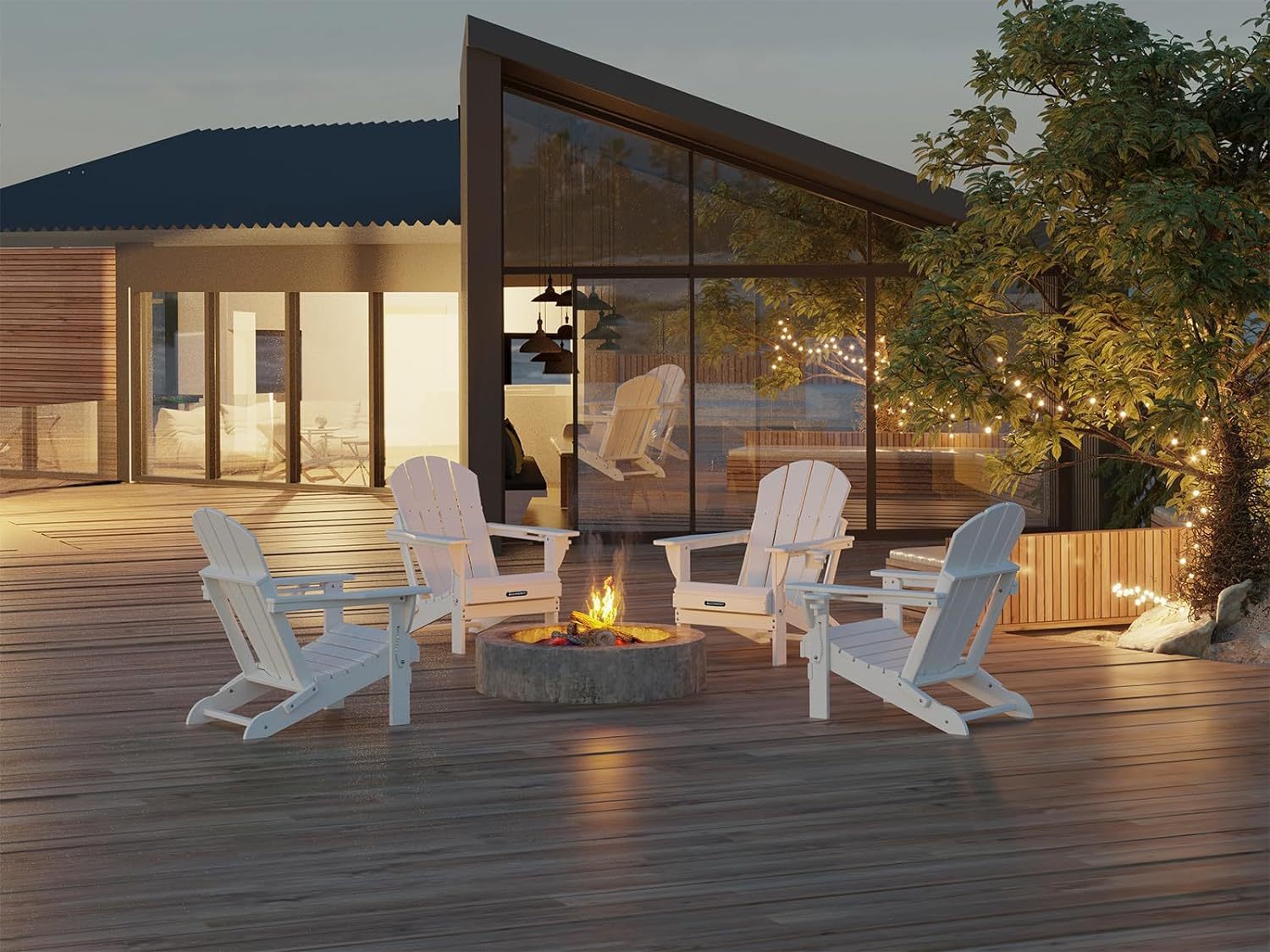 MUCHENGHY Sillas plegables Adirondack, sillas de patio, sillas para hogueras, sillas de exterior, sillas Adirondack de plástico, sillas de césped resistentes a la intemperie con portavasos para terraza, patio trasero, jardín (negro)