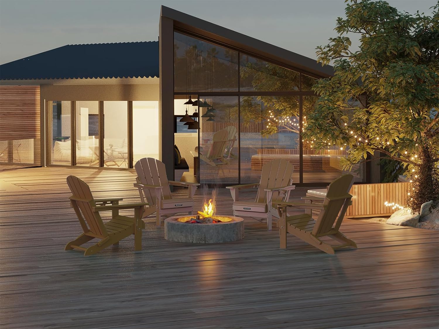 MUCHENGHY Sillas plegables Adirondack, sillas de patio, sillas para hogueras, sillas de exterior, sillas Adirondack de plástico, sillas de césped resistentes a la intemperie con portavasos para terraza, patio trasero, jardín (negro)