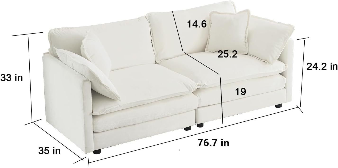 Neylory - Sofá de dos plazas con 2 almohadas para sala de estar, recámara, departamento, 2 plazas de felpilla para asiento profundo