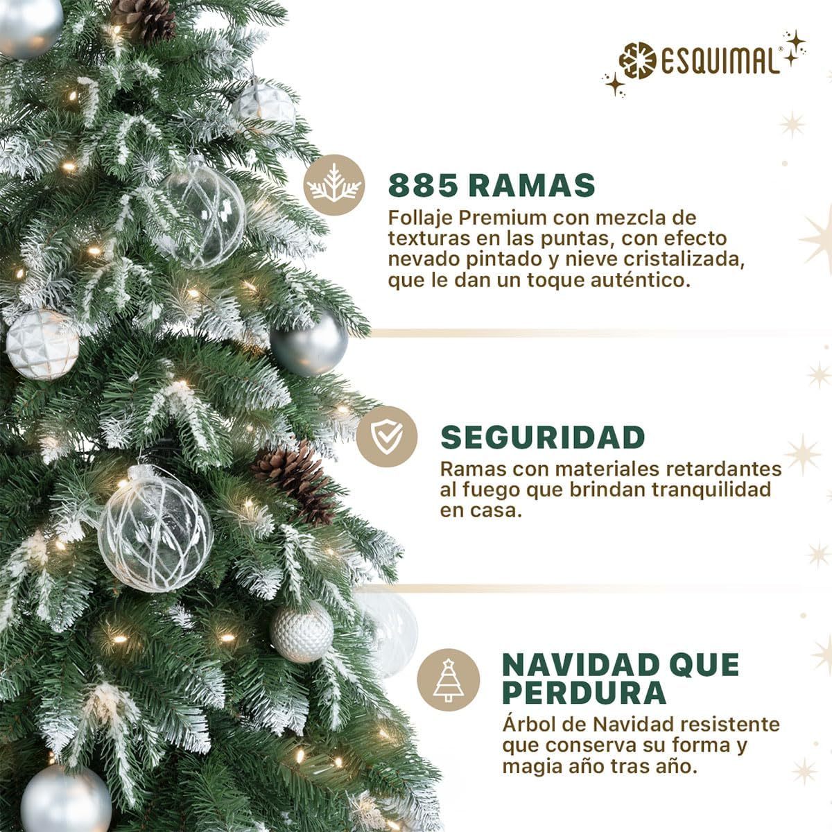 ESQUIMAL Árbol de Navidad Escarchado Follaje Mixto, Pino Navideño con Nieve Artificial (Verde Puntas Nevadas, 1.80 m)
