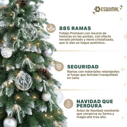 ESQUIMAL Árbol de Navidad Escarchado Follaje Mixto, Pino Navideño con Nieve Artificial (Verde Puntas Nevadas, 1.80 m)