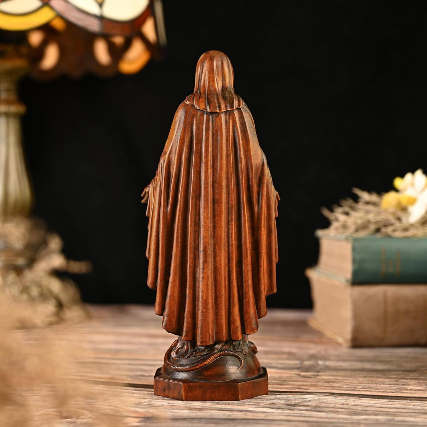 BGCOPPER - Estatua de madera de Virgen María, adorno de figura virgen católica, regalo religioso para decoración del hogar, Navidad, 8.6 pulgadas