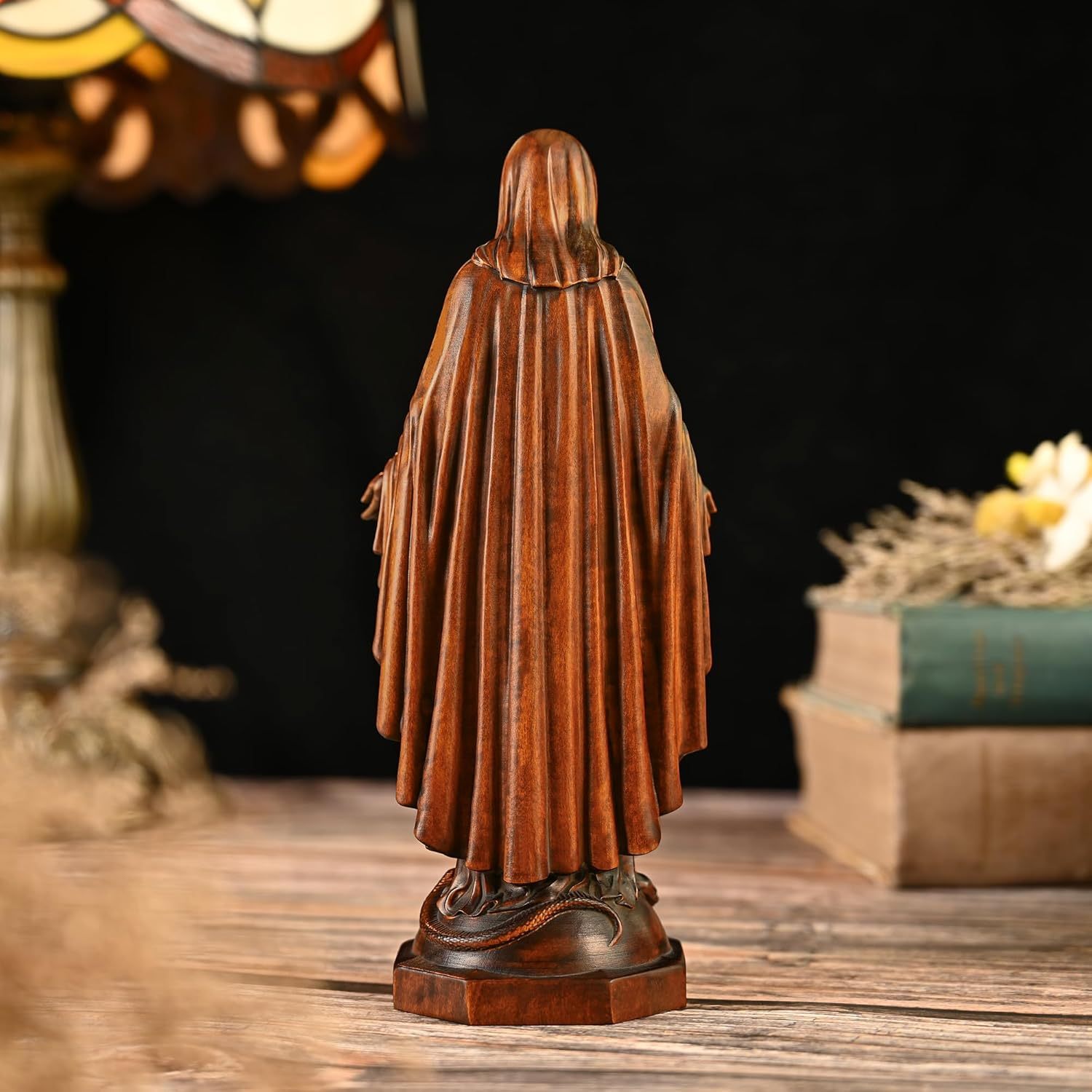 BGCOPPER - Estatua de madera de Virgen María, adorno de figura virgen católica, regalo religioso para decoración del hogar, Navidad, 8.6 pulgadas