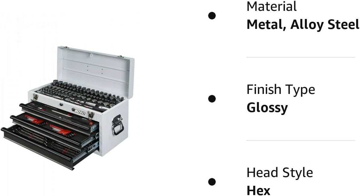 Boxo USA Heavy Duty 185 piezas métricas y SAE juego de herramientas con 3 cajones caja de transporte-herramienta