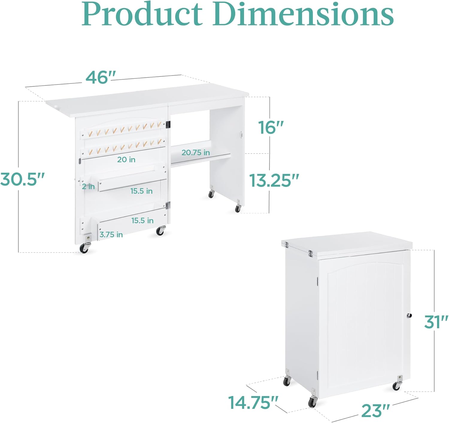 Best Choice Products - Mesa de coser plegable multiusos, estación de manualidades, diseño compacto, ruedas, estantes, almacenamiento, clavijas, puertas magnéticas, pomos de puerta de metal, blanca