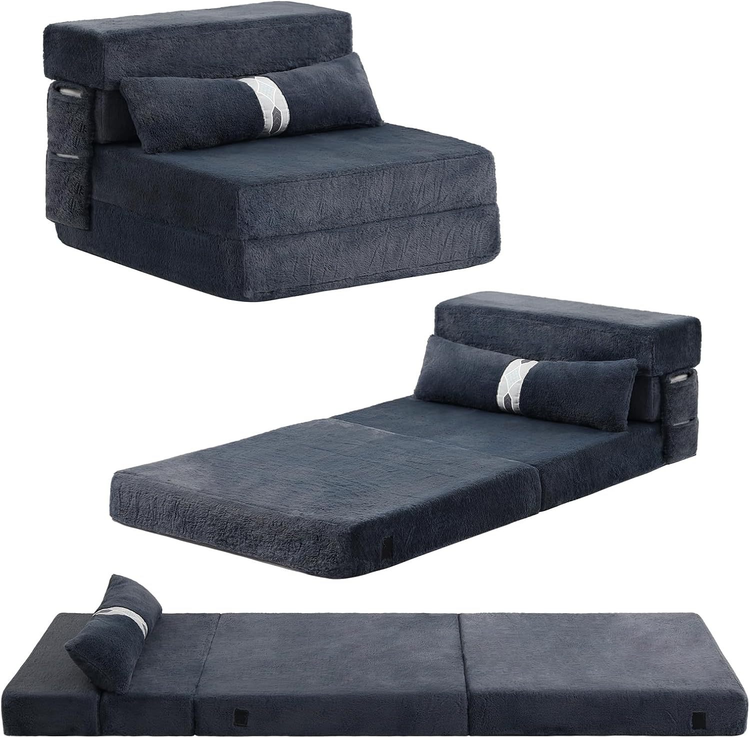 Tiita - Sillón de futón, tamaño individual, sofá cama plegable con almohada, colchón de piso y futón para sala de estar, recámara, uso de invitados, departamento