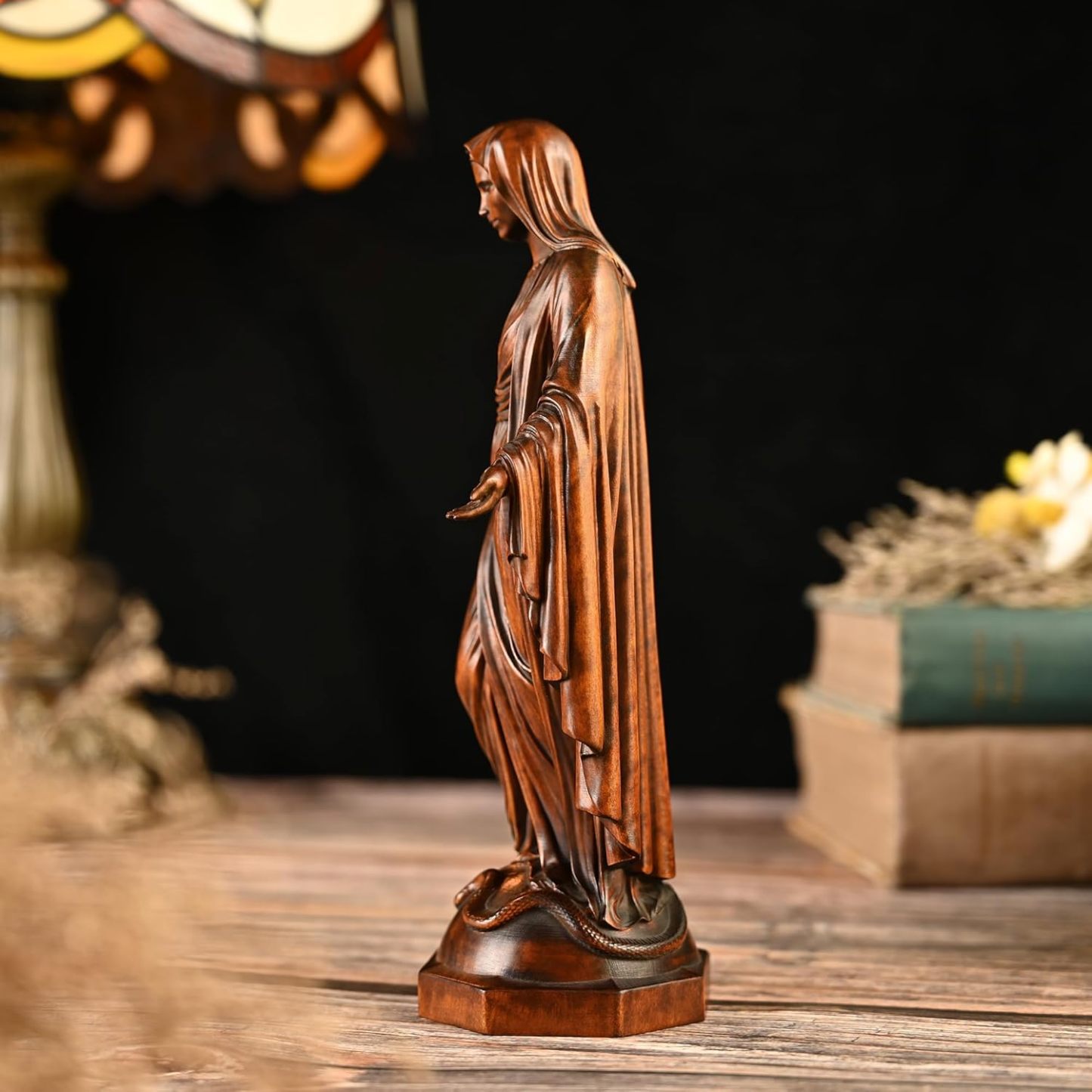 BGCOPPER - Estatua de madera de Virgen María, adorno de figura virgen católica, regalo religioso para decoración del hogar, Navidad, 8.6 pulgadas