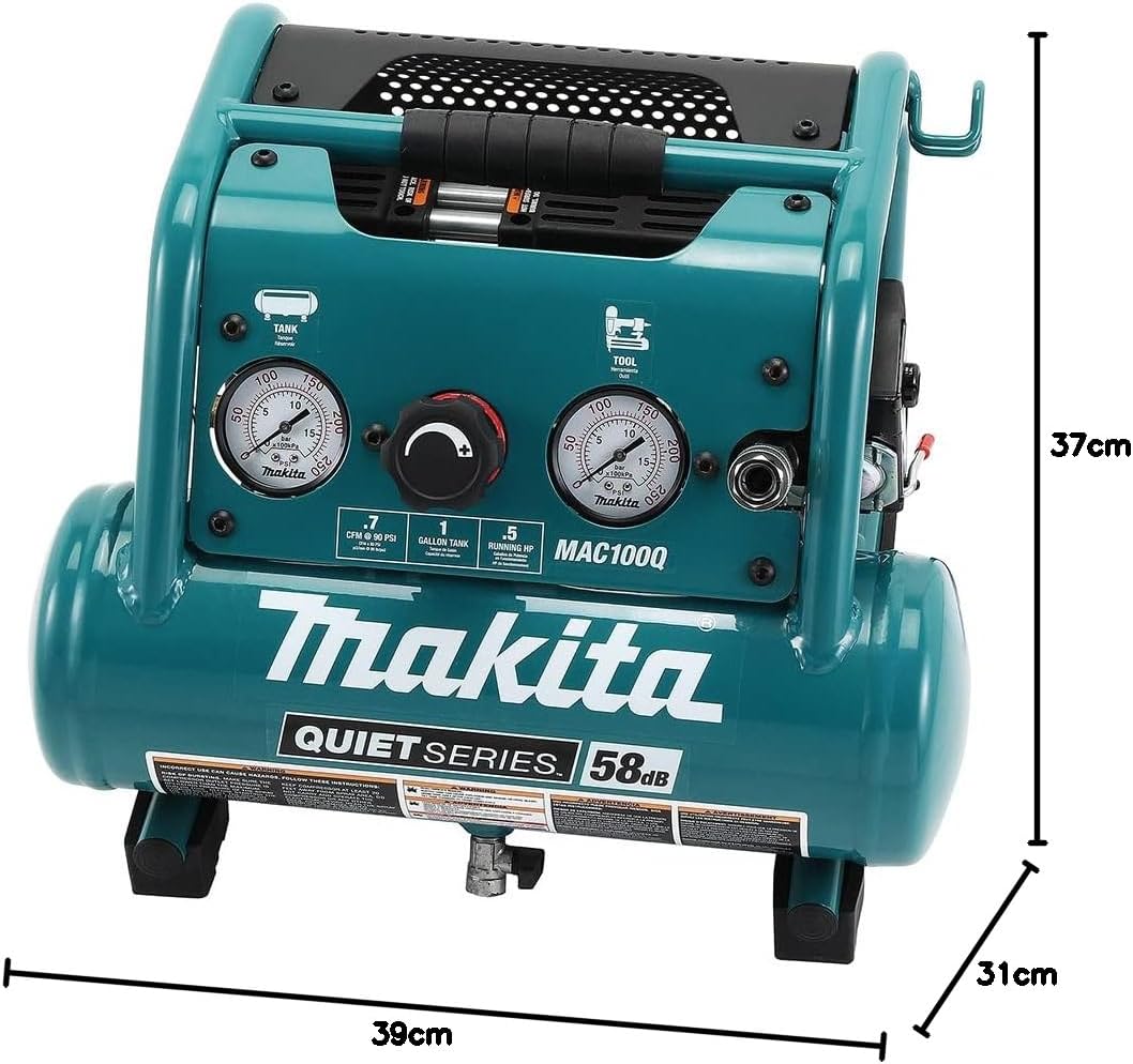 Makita MAC100Q Quiet Series, 1/2 HP, 1 galón compacto, sin aceite, compresor de aire eléctrico
