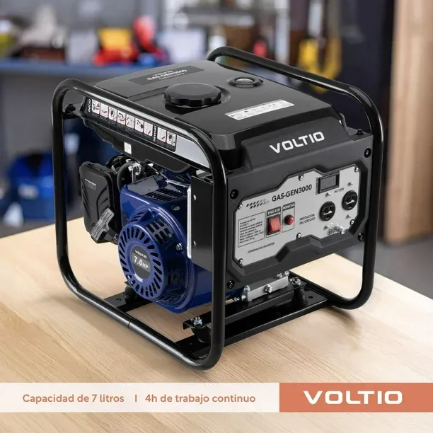 Generador a Gasolina 3000W 120V Portátil, Compacto y Silencioso, Corriente Estable, Motor 4T, 7L de Capacidad, Ideal para Hogar, Emergencias y Camping gris