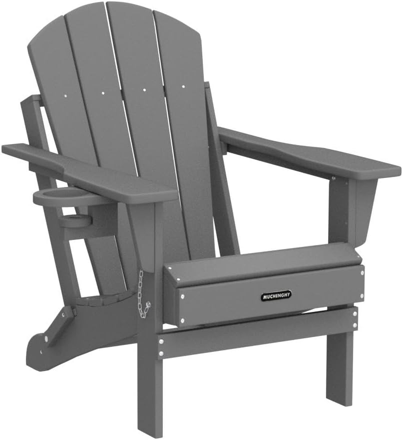 MUCHENGHY Sillas plegables Adirondack, sillas de patio, sillas para hogueras, sillas de exterior, sillas Adirondack de plástico, sillas de césped resistentes a la intemperie con portavasos para terraza, patio trasero, jardín (negro)