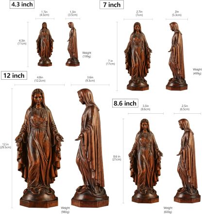 BGCOPPER - Estatua de madera de Virgen María, adorno de figura virgen católica, regalo religioso para decoración del hogar, Navidad, 8.6 pulgadas