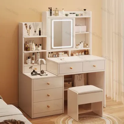 Tocador De Dormitorio Con Sillas Y Espejo De Led Y 6 Cajones 100*40*145 Cm Tocadores De Madera Con Luces Ambueco