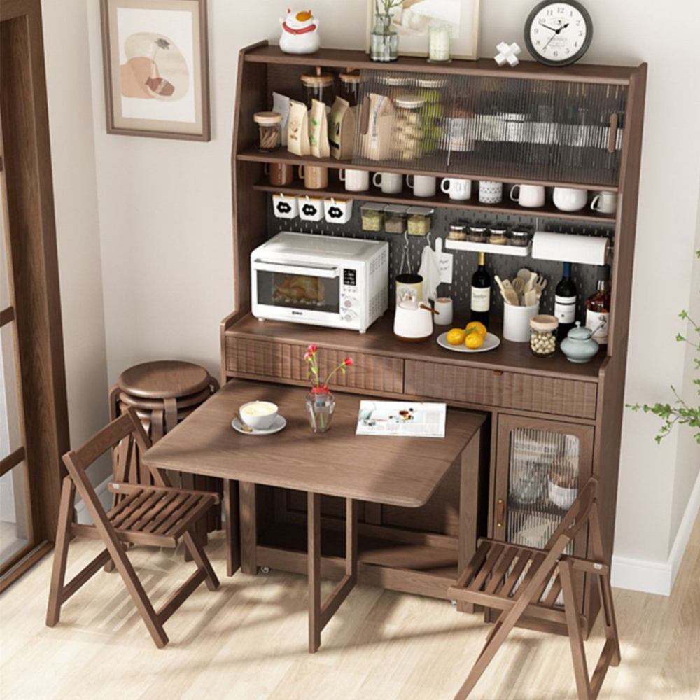 Gabinete de cocina con mesa de comedor de doble hoja abatible y 4 sillas plegables
