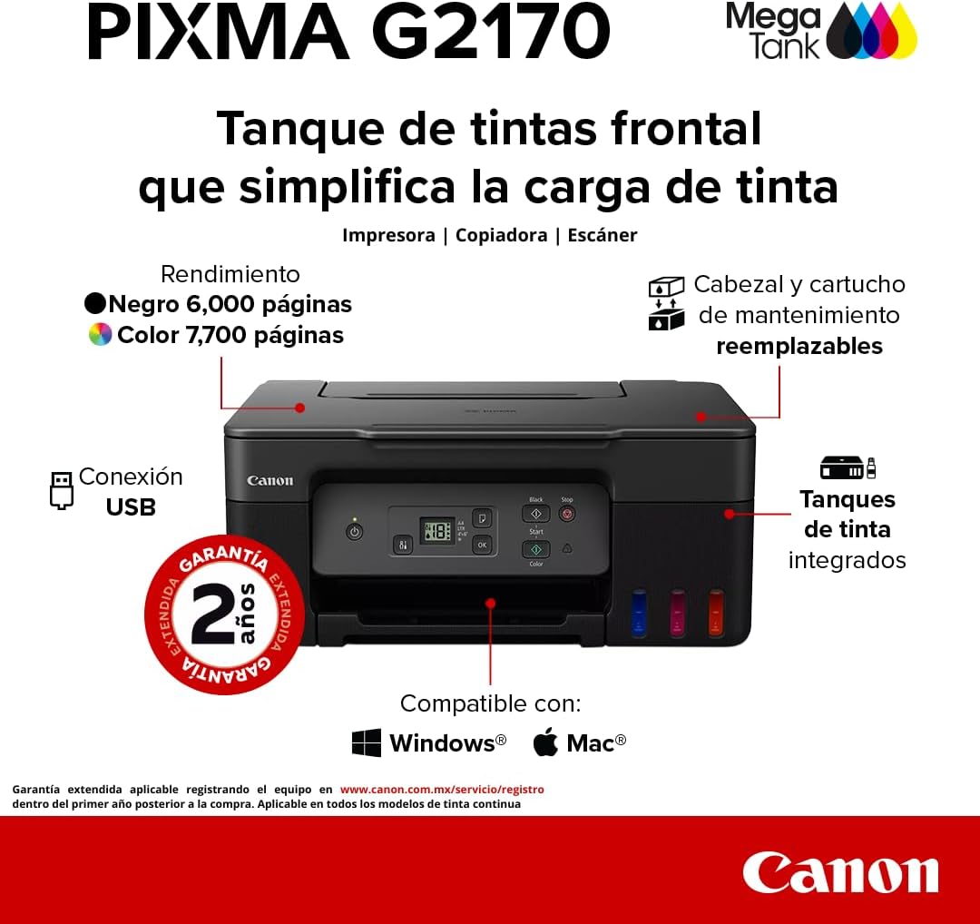 Canon Impresora Multifuncional Inalámbrica MegaTank G4170