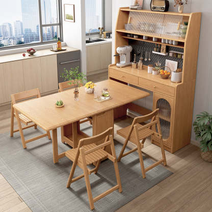Gabinete de cocina con mesa de comedor de doble hoja abatible y 4 sillas plegables