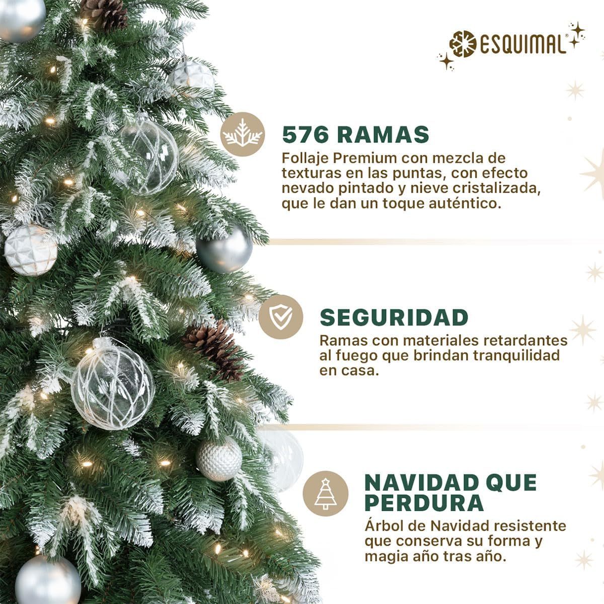 ESQUIMAL Árbol de Navidad Escarchado Follaje Mixto, Pino Navideño con Nieve Artificial (Verde Puntas Nevadas, 1.80 m)