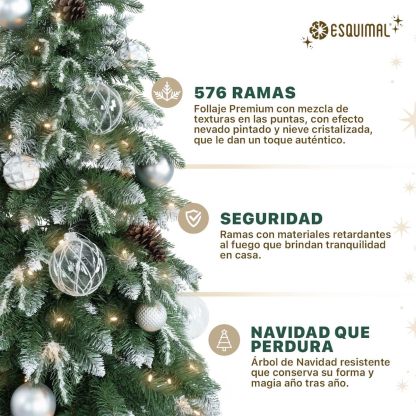 ESQUIMAL Árbol de Navidad Escarchado Follaje Mixto, Pino Navideño con Nieve Artificial (Verde Puntas Nevadas, 1.80 m)