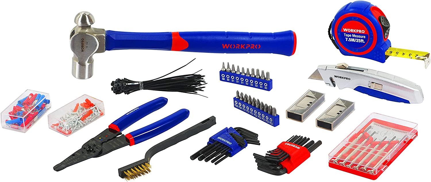 WorkPro - W009044A Juego de máquina herramienta de 408 piezas con caja de metal resistente de 3 cajones