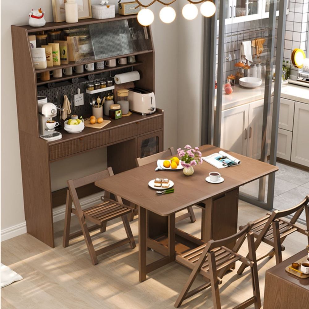 Gabinete de cocina con mesa de comedor de doble hoja abatible y 4 sillas plegables