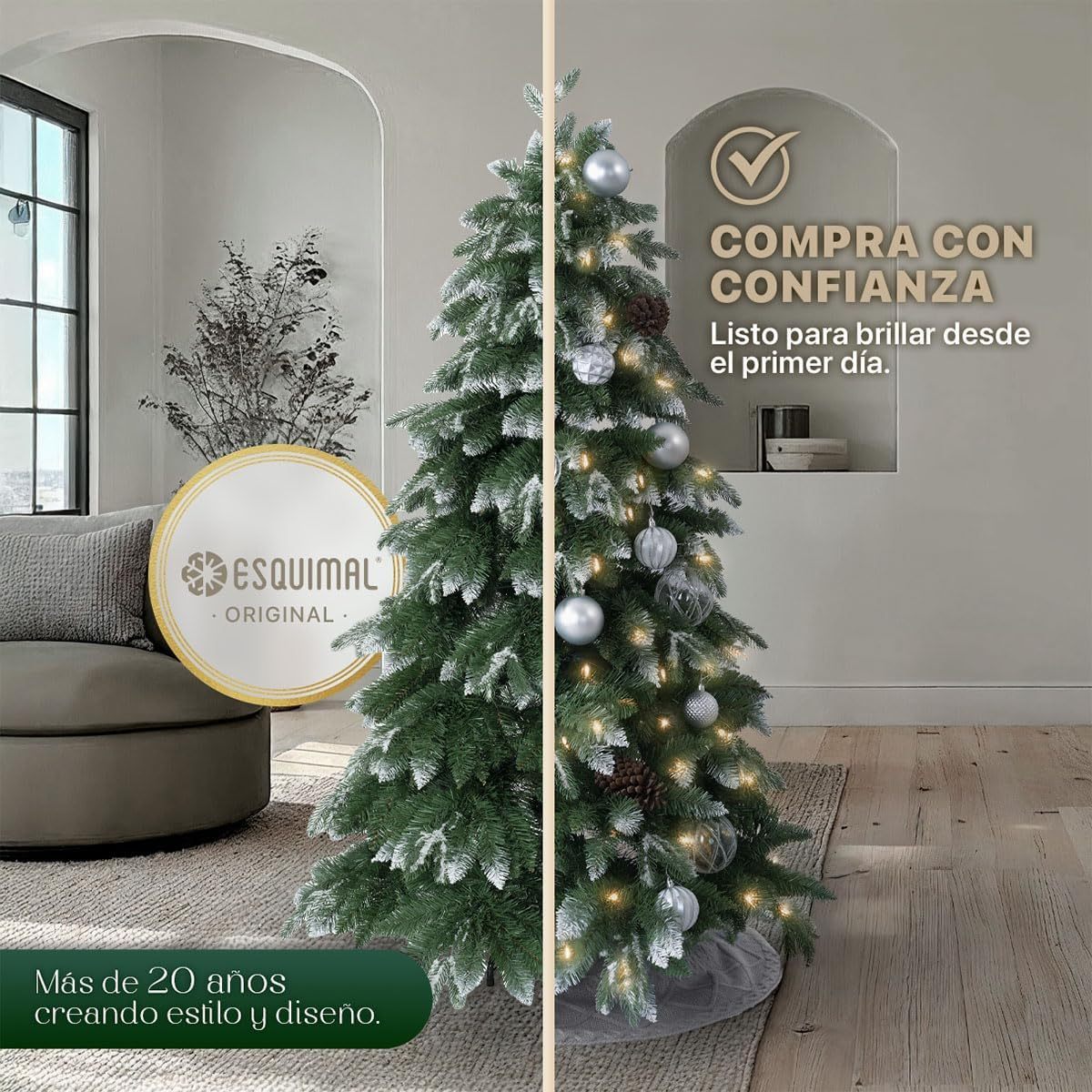 ESQUIMAL Árbol de Navidad Escarchado Follaje Mixto, Pino Navideño con Nieve Artificial (Verde Puntas Nevadas, 1.80 m)