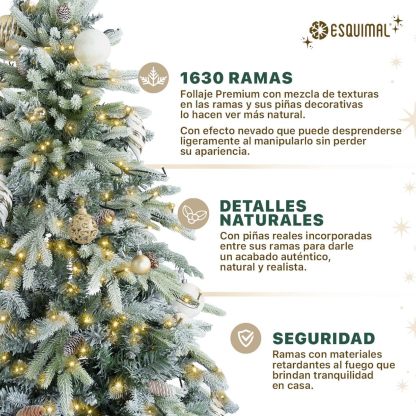 ESQUIMAL Árbol de Navidad Escarchado Follaje Mixto, Pino Navideño con Nieve Artificial (Verde Puntas Nevadas, 1.80 m)
