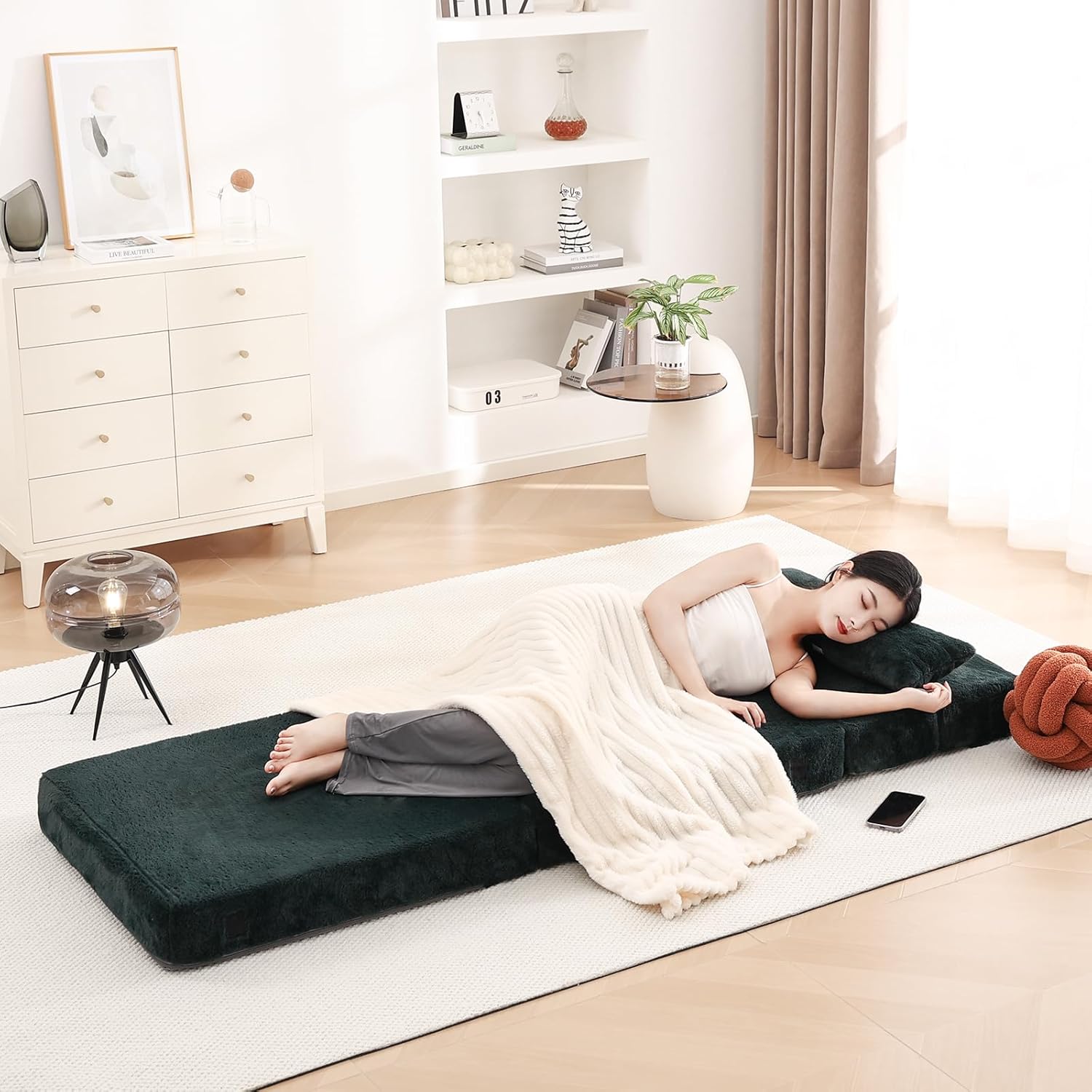 Tiita - Sillón de futón, tamaño individual, sofá cama plegable con almohada, colchón de piso y futón para sala de estar, recámara, uso de invitados, departamento