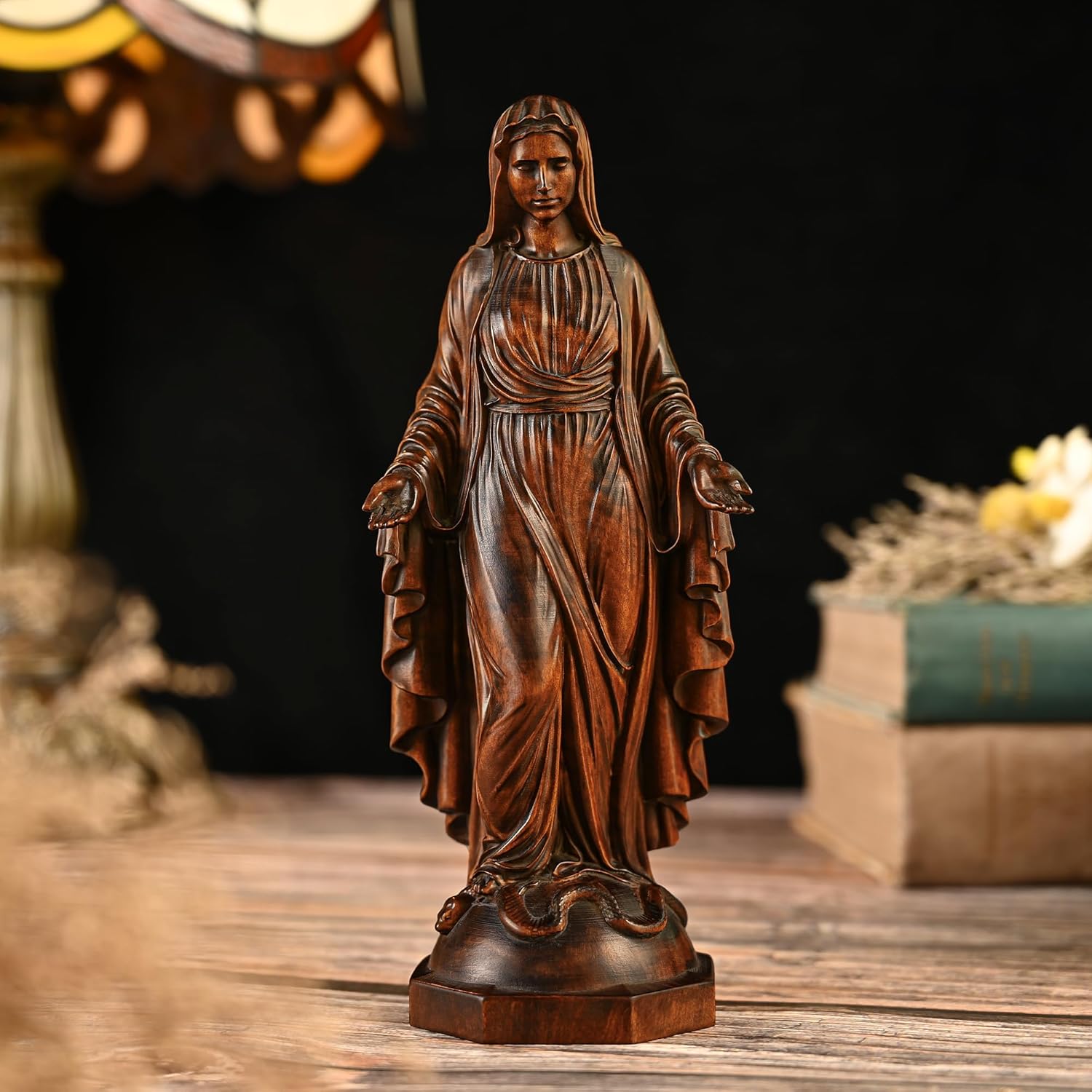BGCOPPER - Estatua de madera de Virgen María, adorno de figura virgen católica, regalo religioso para decoración del hogar, Navidad, 8.6 pulgadas