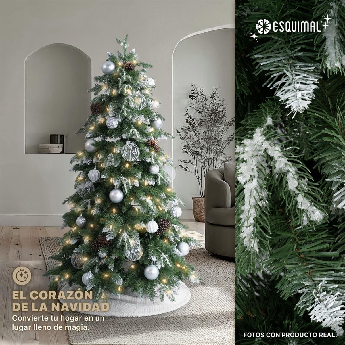 ESQUIMAL Árbol de Navidad Escarchado Follaje Mixto, Pino Navideño con Nieve Artificial (Verde Puntas Nevadas, 1.80 m)