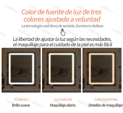 Tocador De Dormitorio Con Sillas Y Espejo De Led Y 6 Cajones 100*40*145 Cm Tocadores De Madera Con Luces Ambueco