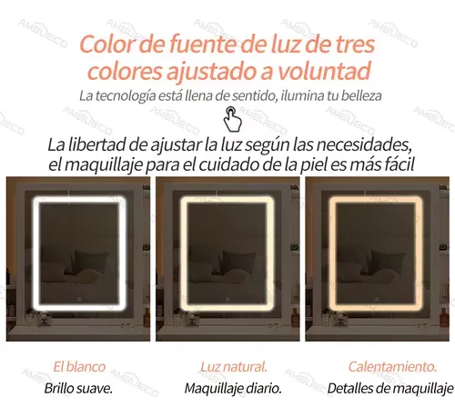 Tocador De Dormitorio Con Sillas Y Espejo De Led Y 6 Cajones 100*40*145 Cm Tocadores De Madera Con Luces Ambueco