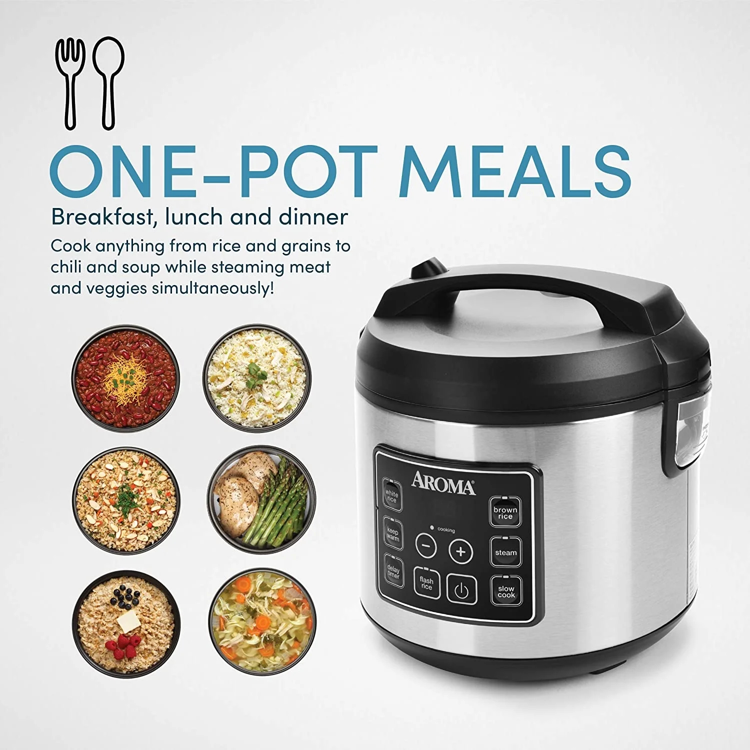 Aroma Housewares olla arrocera digital 3 en 1 20 tazas cocinadas 10 tazas sin cocinar
