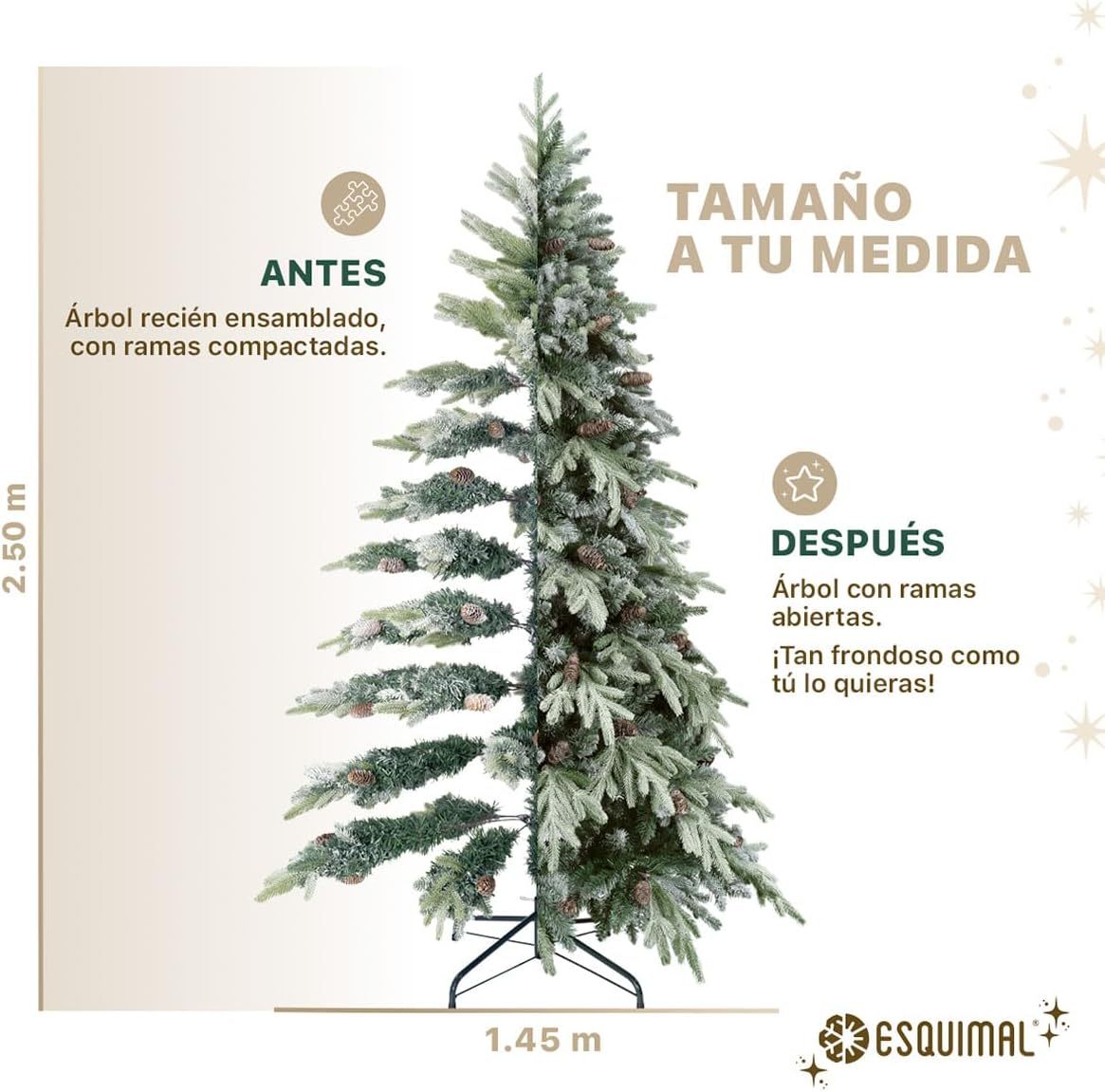 ESQUIMAL Árbol de Navidad Escarchado Follaje Mixto, Pino Navideño con Nieve Artificial (Verde Puntas Nevadas, 1.80 m)